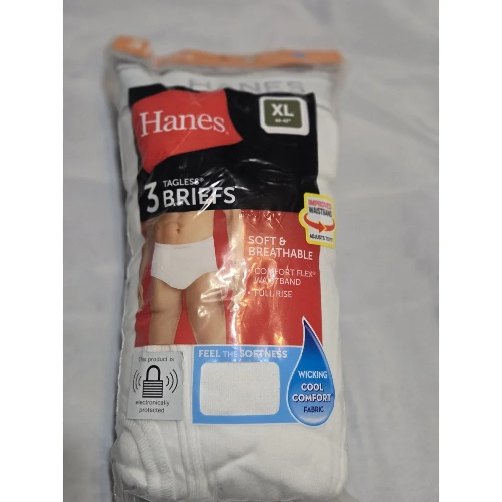 New Hanes 3-Count PackWhite Tagless Briefs Men's XL 40